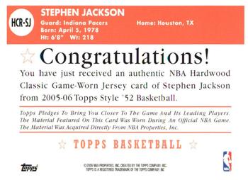 2005-06 Topps 1952 Style - Hardwood Classics #HCR-SJ Stephen Jackson Back