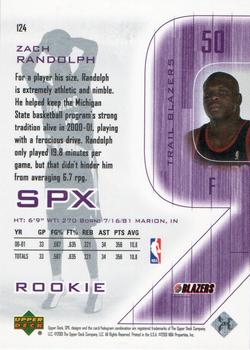 2001-02 SPx #124 Zach Randolph Back