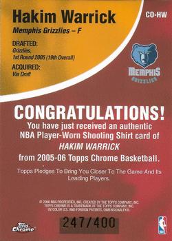 2005-06 Topps Chrome - Chosen One #CO-HW Hakim Warrick Back