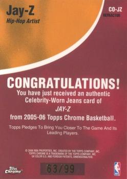 2005-06 Topps Chrome - Chosen One Relics Refractors #CO-JZ Jay-Z Back