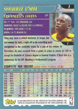 2001-02 Topps #1 Shaquille O'Neal Back