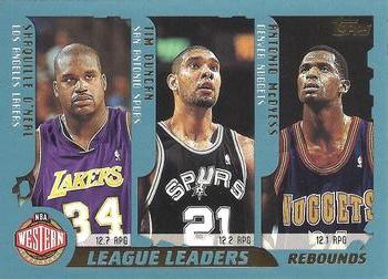 2001-02 Topps #216 Rebounds Leaders (Shaquille O'Neal / Tim Duncan / Antonio McDyess / Dikembe Mutombo / Ben Wallace / Antonio Davis) Front