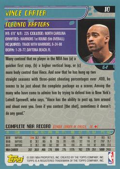2001-02 Topps #10 Vince Carter Back
