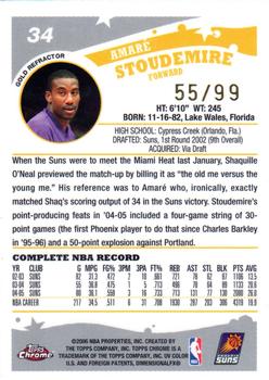 2005-06 Topps Chrome - Refractors Gold #34 Amare Stoudemire Back