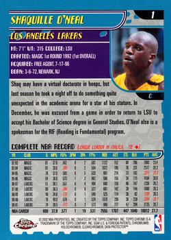 2001-02 Topps Chrome #1 Shaquille O'Neal Back