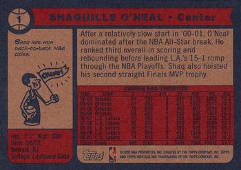 2001-02 Topps Heritage #1 Shaquille O'Neal Back