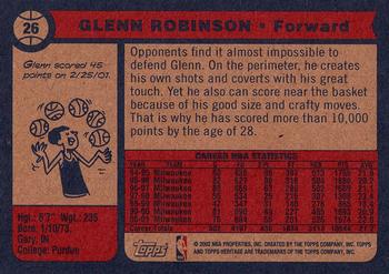 2001-02 Topps Heritage #26 Glenn Robinson Back