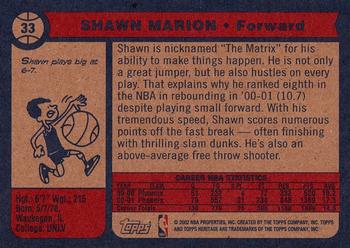 2001-02 Topps Heritage #33 Shawn Marion Back