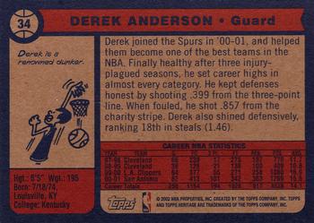 2001-02 Topps Heritage #34 Derek Anderson Back