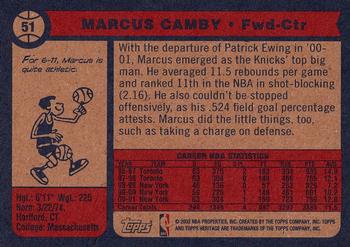 2001-02 Topps Heritage #51 Marcus Camby Back
