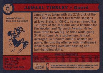 2001-02 Topps Heritage #71 Jamaal Tinsley Back