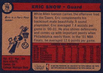 2001-02 Topps Heritage #76 Eric Snow Back