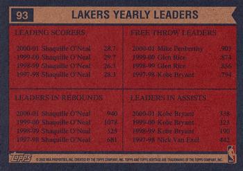 2001-02 Topps Heritage #93 Shaquille O'Neal / Mike Penberthy Kobe Bryant Back