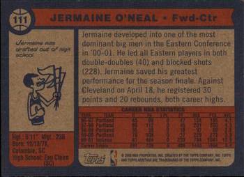 2001-02 Topps Heritage #111 Jermaine O'Neal Back