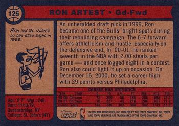 2001-02 Topps Heritage #125 Ron Artest Back