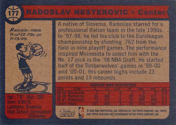 2001-02 Topps Heritage #177 Radoslav Nesterovic Back