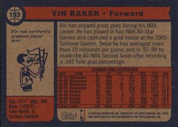 2001-02 Topps Heritage #193 Vin Baker Back