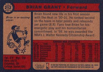 2001-02 Topps Heritage #212 Brian Grant Back
