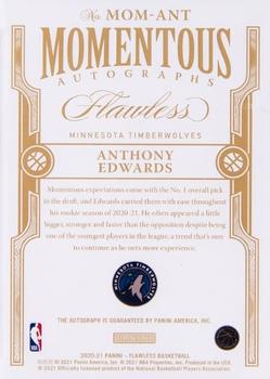 2020-21 Panini Flawless - Momentous Autographs Amethyst #MOM-ANT Anthony Edwards Back