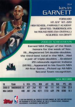 2001-02 Topps Pristine #35 Kevin Garnett Back