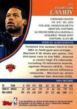 2001-02 Topps Pristine #45 Marcus Camby Back