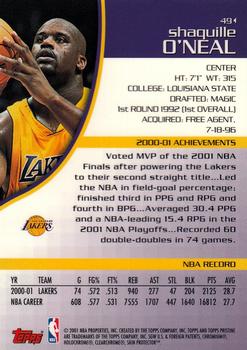 2001-02 Topps Pristine #49 Shaquille O'Neal Back