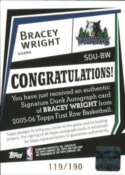 2005-06 Topps First Row - Signature Dunk #SDU-BW Bracey Wright Back