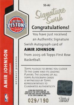 2005-06 Topps First Row - Signature Swish #SS-AJ Amir Johnson Back
