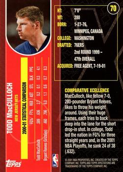 2001-02 Topps Xpectations #70 Todd MacCulloch Back