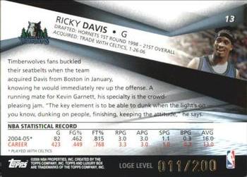 2005-06 Topps Luxury Box - Loge Level #13 Ricky Davis Back