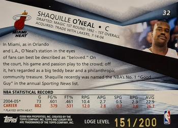 2005-06 Topps Luxury Box - Loge Level #32 Shaquille O'Neal Back