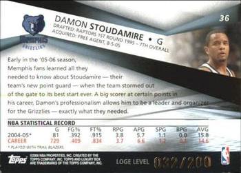 2005-06 Topps Luxury Box - Loge Level #36 Damon Stoudamire Back