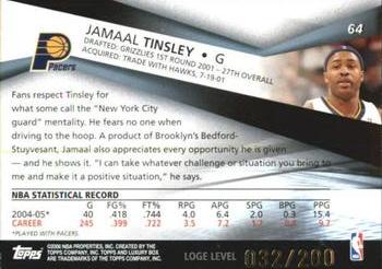 2005-06 Topps Luxury Box - Loge Level #64 Jamaal Tinsley Back