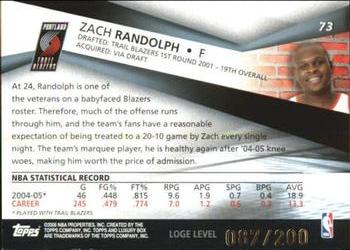 2005-06 Topps Luxury Box - Loge Level #73 Zach Randolph Back