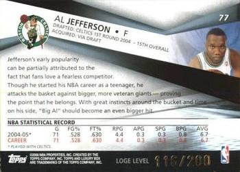 2005-06 Topps Luxury Box - Loge Level #77 Al Jefferson Back