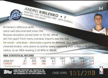 2005-06 Topps Luxury Box - Loge Level #94 Andrei Kirilenko Back