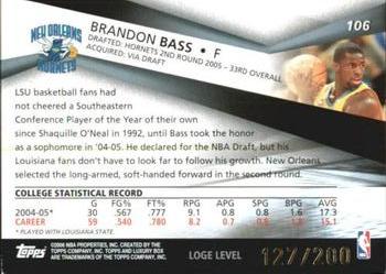 2005-06 Topps Luxury Box - Loge Level #106 Brandon Bass Back