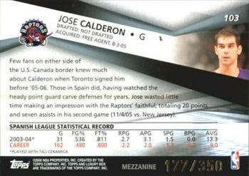 2005-06 Topps Luxury Box - Mezzanine #103 Jose Calderon Back