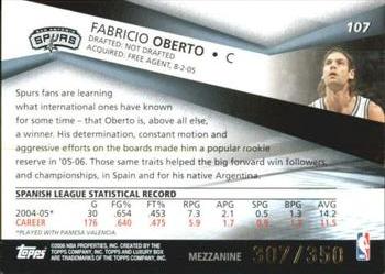 2005-06 Topps Luxury Box - Mezzanine #107 Fabricio Oberto Back
