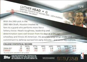 2005-06 Topps Luxury Box - Mezzanine #126 Luther Head Back