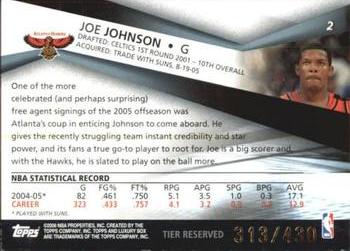 2005-06 Topps Luxury Box - Tier Reserved #2 Joe Johnson Back