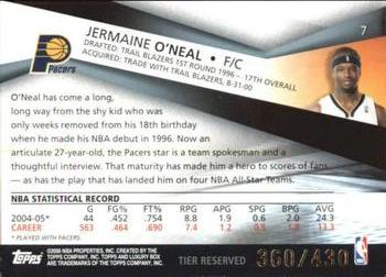 2005-06 Topps Luxury Box - Tier Reserved #7 Jermaine O'Neal Back