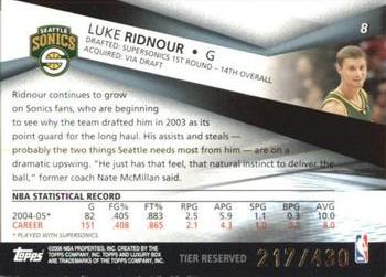 2005-06 Topps Luxury Box - Tier Reserved #8 Luke Ridnour Back