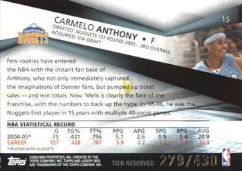 2005-06 Topps Luxury Box - Tier Reserved #15 Carmelo Anthony Back
