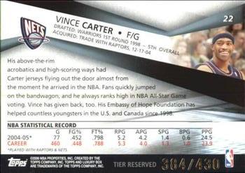 2005-06 Topps Luxury Box - Tier Reserved #22 Vince Carter Back