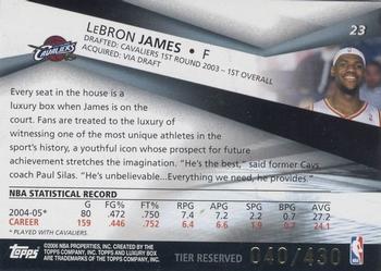 2005-06 Topps Luxury Box - Tier Reserved #23 LeBron James Back