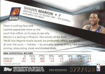 2005-06 Topps Luxury Box - Tier Reserved #25 Shawn Marion Back