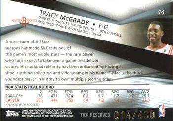 2005-06 Topps Luxury Box - Tier Reserved #44 Tracy McGrady Back