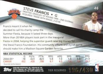 2005-06 Topps Luxury Box - Tier Reserved #46 Steve Francis Back