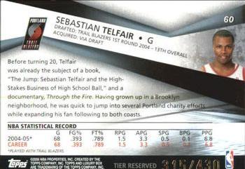 2005-06 Topps Luxury Box - Tier Reserved #60 Sebastian Telfair Back